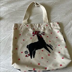 Cream and Black Tote with Whimsical Horse Design